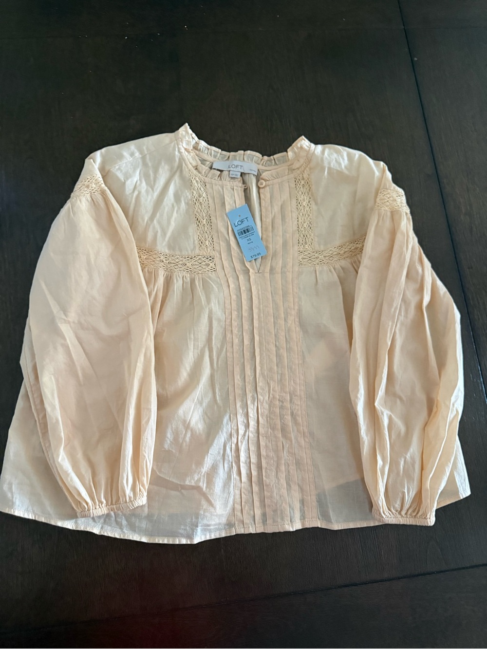 LOFT Cream Pintuck & Lace Blouse